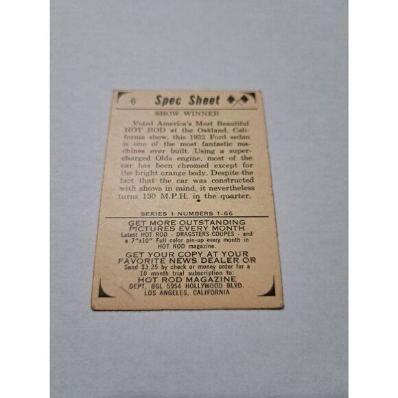 Vintage 1965 Hot Rod Magazine Trading Card #6 Spec Sheet 1932 Ford Sedan - Picture 4 of 5
